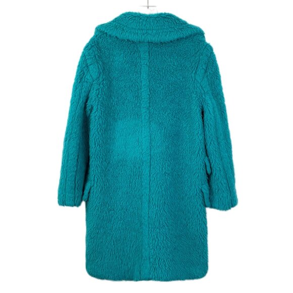 Max Mara Turquoise Teddy Bear Wool & Alpaca Coat Womens Double-Breasted Longline - Picture 2 of 8